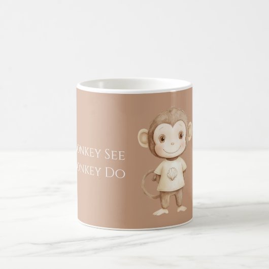 Mug Singe Brun Crème Singe Voir Singe Faire (Centre)