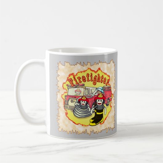 Mug Singe Chaussette  Camion de pompiers Pompiers  (Gauche)