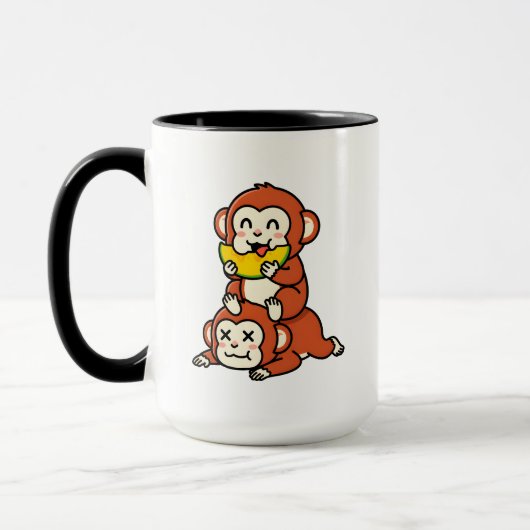 Mug Singe mignon mangeant de la pastèque, drôle d'art (Gauche)