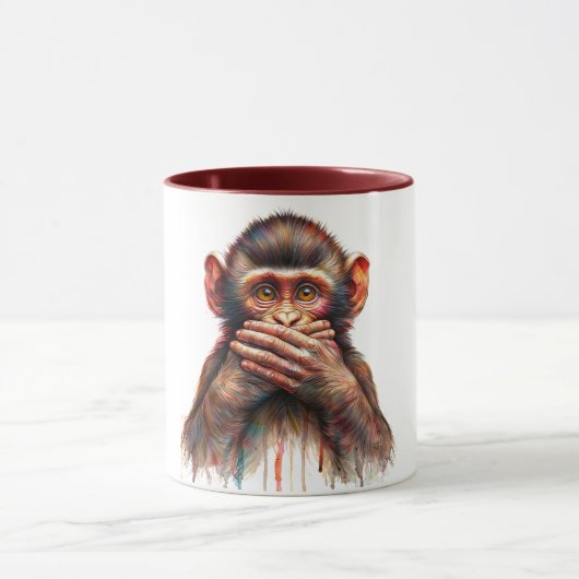Mug Singe Speak No Evil Art Aquarelle (Centre)
