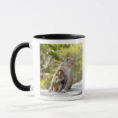 Mug Singes de Macaque de rhésus de mère et de bébé sur (Gauche)