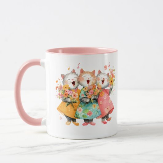Mug Singing Cats Holding Bouquets (Gauche)