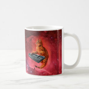 Mug Sinthesizer cat dans l'espace rouge