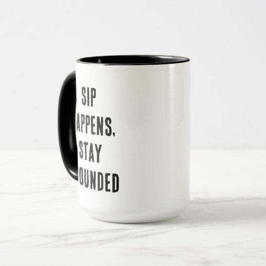 Mug Sip Happens Funny Moderne Simple Noir et Blanc (Devant gauche)