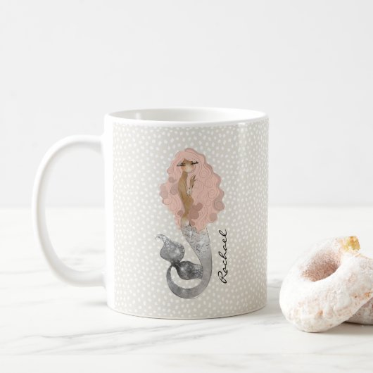 Mug Sirène avec cheveux roses et votre nom (Avec donut)