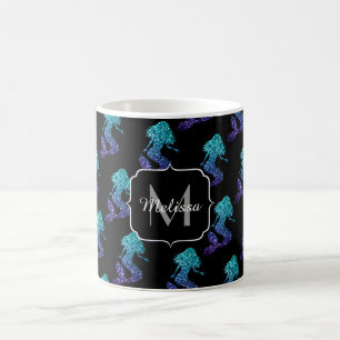 Mug Sirène bleu aqua ombré motif Monogramme à paillett