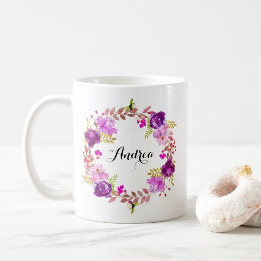 Mug Sirène d'eau violet fleurie (Avec donut)