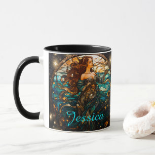 Mug Sirène en verre turquoise et noir Imaginaire