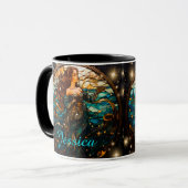 Mug Sirène en verre turquoise et noir Imaginaire (Devant gauche)