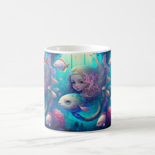 Mug Sirène nageant avec du poisson (Centre)