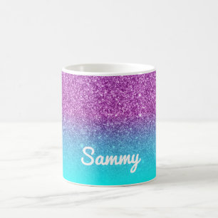 Mug Sirène Violet et Aqua Faux Paillettes Ombre