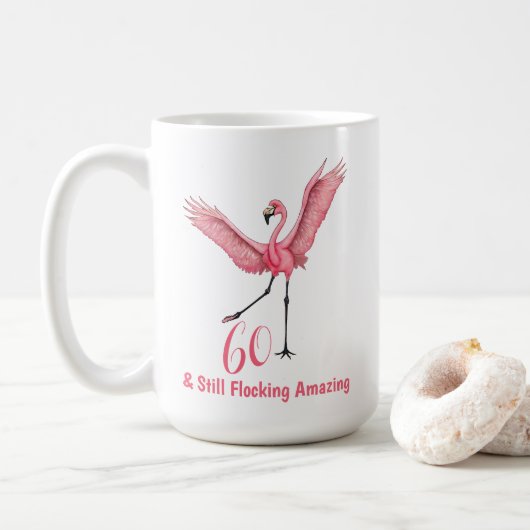 Mug Sixtieth Birthday Flocking Amazing Flamingo (Avec donut)