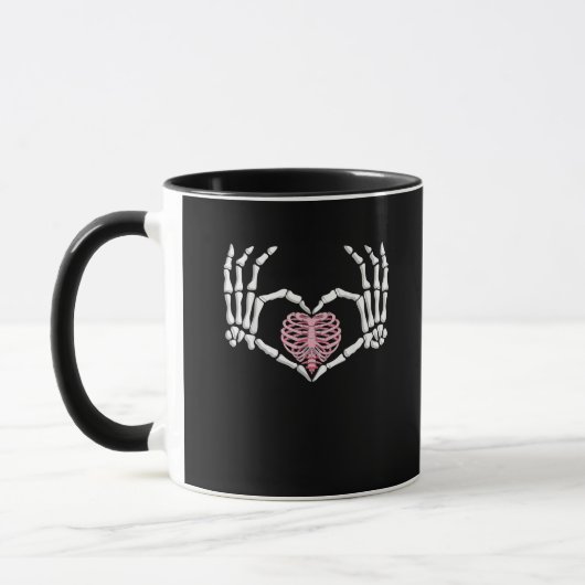 Mug Skeleton Coeur main drôle Halloween Femmes Hommes (Gauche)