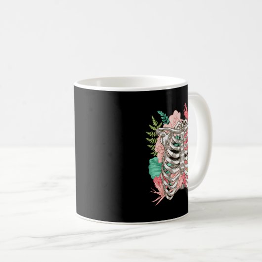 Mug Skeleton Flowers Rib Cage X-ray Funny Halloween (Devant droit)