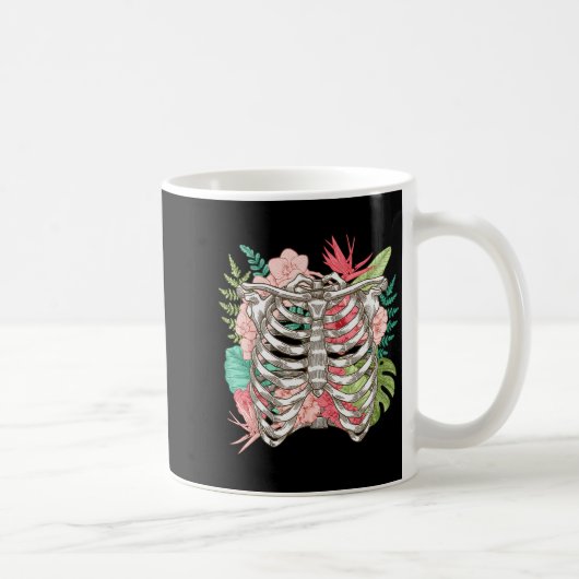 Mug Skeleton Flowers Rib Cage X-ray Funny Halloween (Droite)