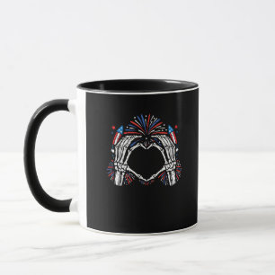Mug Skeleton Hand Heart USA Patriotic American