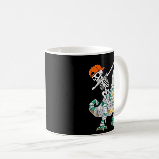 Mug Skeleton Riding Dancing Dab Dinosaur T Rex Hallowe (Devant droit)
