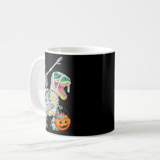 Mug Skeleton Riding Dancing Dab Dinosaur T Rex Hallowe (Devant gauche)