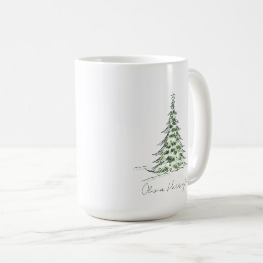 Mug Sketch Pine sapin de Noël Nom du script minimal (Devant droit)