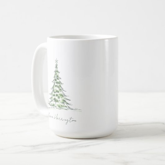 Mug Sketch Pine sapin de Noël Nom du script minimal (Devant gauche)