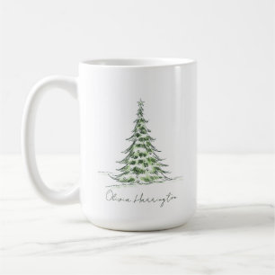 Mug Sketch Pine sapin de Noël Nom du script minimal