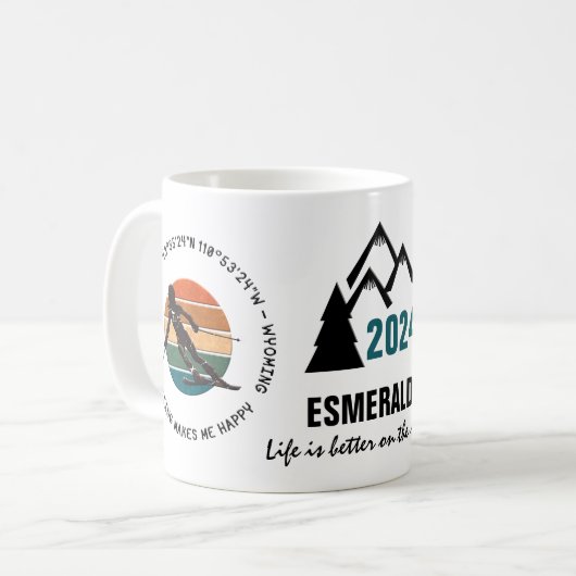 Mug Ski Jackson Hole, Wyoming - Femme Skier Texte noir (Devant gauche)