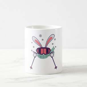 Mug Ski lapin avec bâtons de ski lunettes de ski et 
