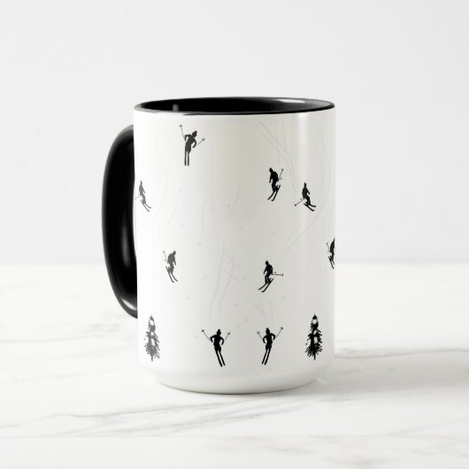 Mug Ski Moderne Ski Noir & Blanc Ski Thème Ski (Devant gauche)