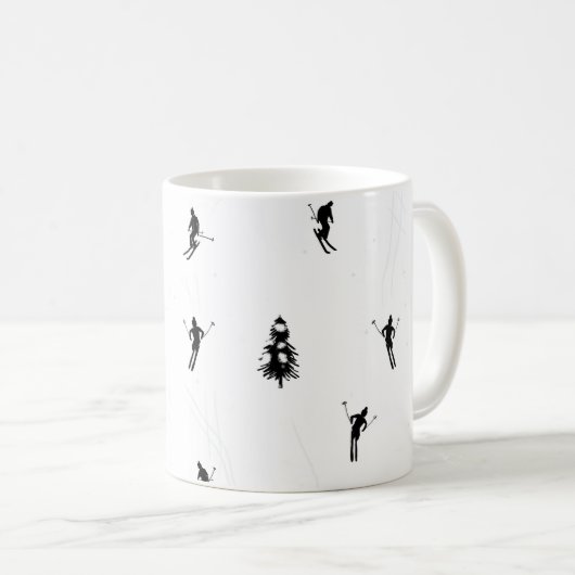 Mug Ski Moderne Ski Noir & Blanc Ski Thème Ski (Devant droit)