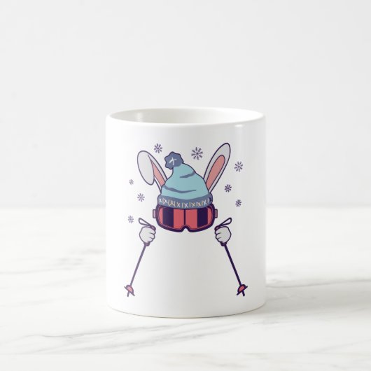 Mug Ski Rabbit avec bâtons de ski ski lunettes de ski  (Centre)