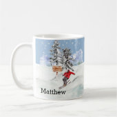 Mug Ski Skier Neige Personnalisé Aquarelle Nom (Gauche)