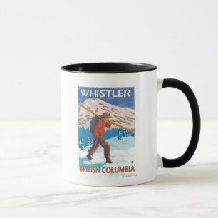 Mug Skier transportant des skis de neige - Whistler, C
