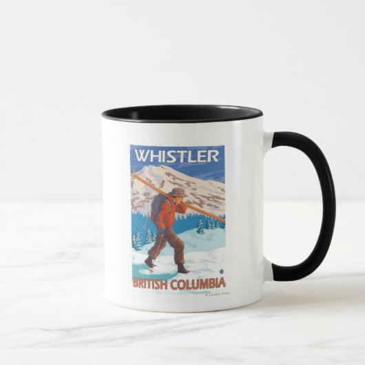 Mug Skier transportant des skis de neige - Whistler, C (Droite)