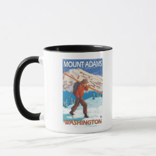 Mug Skier transportant ski de neige - Mont Adams, WA