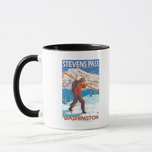 Mug Skier transportant ski de neige - Stevens Pass, WA (Gauche)