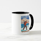 Mug Skier transportant ski de neige - Stevens Pass, WA (Devant droit)