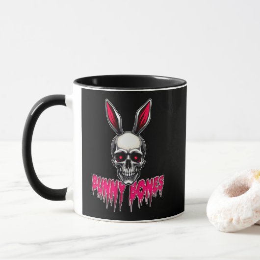 Mug Skull Bunny – Dark Easter Art - caneca (Avec donut)