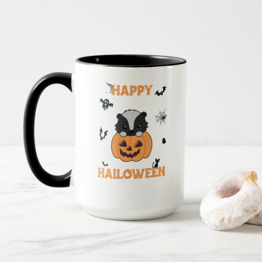 Mug Skunk Pumpkin Cute Skunks Happy Halloween (Avec donut)