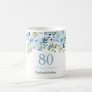 Mug Sky Blue Floral Aquarelle 80e anniversaire fête