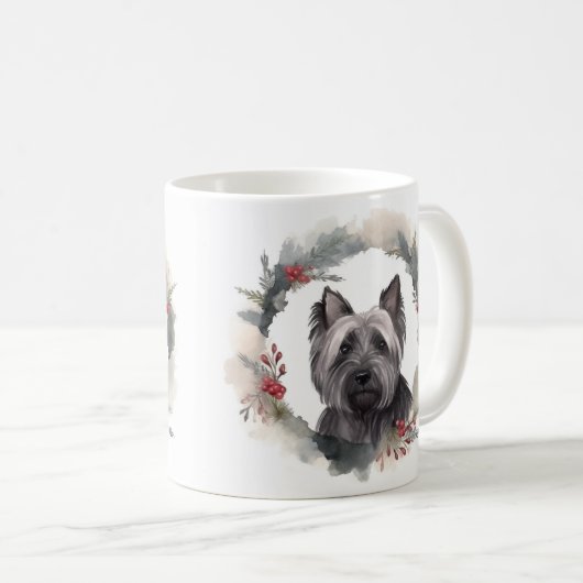 Mug Skye Terrier Fête de Noël Wreath Pup (Devant droit)