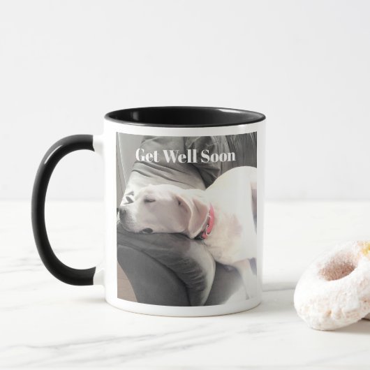 Mug Sleeping Dog Photo Get Well Soon Green and Black   (Avec donut)