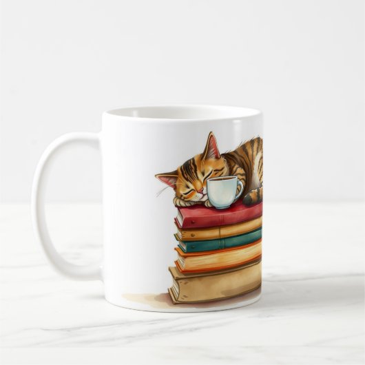 Mug Sleepy Cat Napping On Coffee Funny Personalized (Gauche)