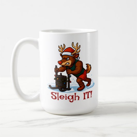 Mug Sleigh It – Funny Christmas Reindeer Gym Workout (Gauche)