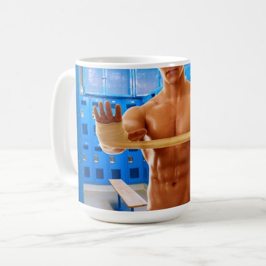 Mug SlipperyJoe homme musclé abs vestiaire pièce carre (Devant gauche)
