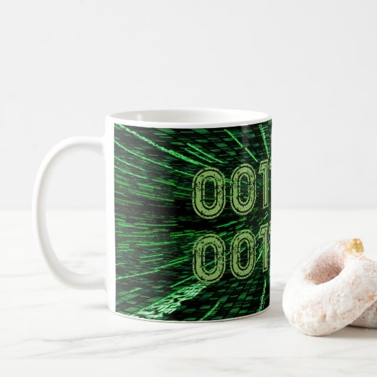 Mug SlipperyJoe's 69 code binaire vert vibrant calcul (Avec donut)