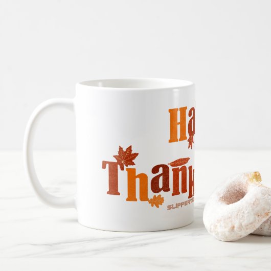 Mug SlipperyJoe's Thanksgiving feuille brun orange tar (Avec donut)