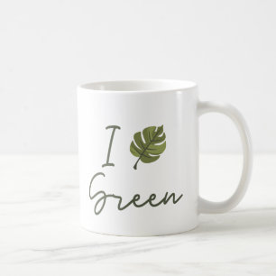 Mug Slogan I love green, en green with green leaf
