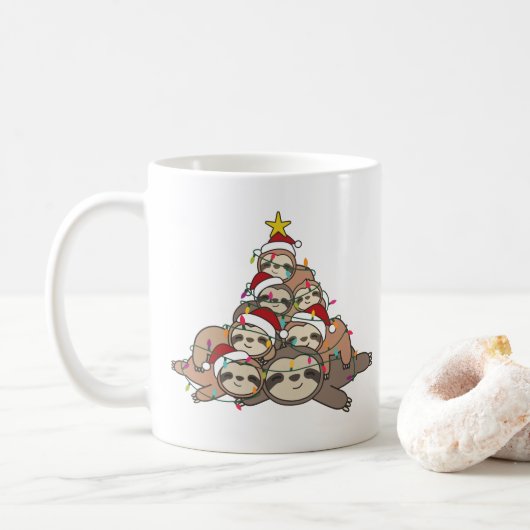 Mug Sloth Christmas Tree Funny Animal Christmas Café (Avec donut)