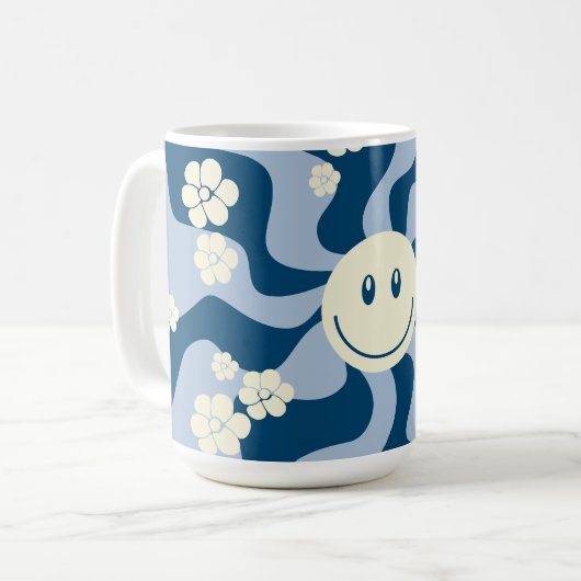 Mug Smile - Bleu foncé, Bleu clair et Crème (Devant gauche)