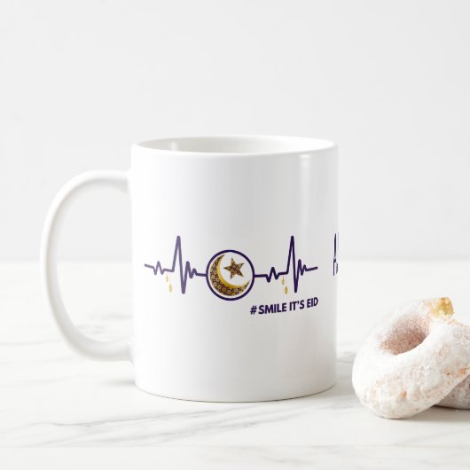 Mug Smile It's Eid Moon Star Heartbeat Gold & violet (Avec donut)